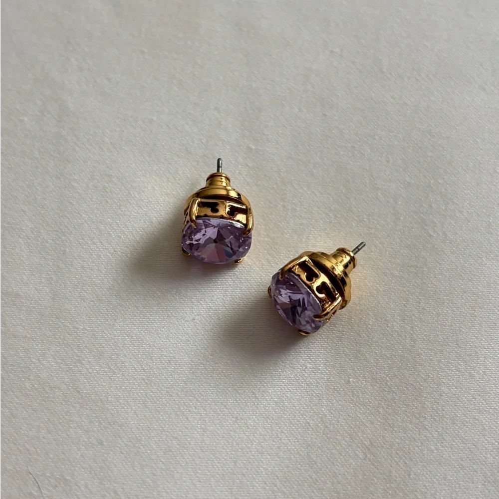 NWOT TORY BURCH gold & lavender studs earrings - Picture 3 of 4